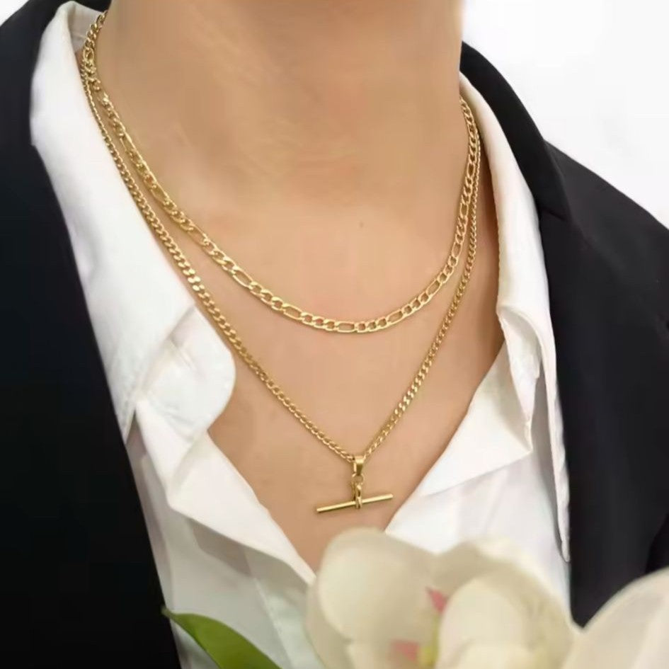 T-Bar Cuban Necklace – Stainless Steel, Single or Double Chain