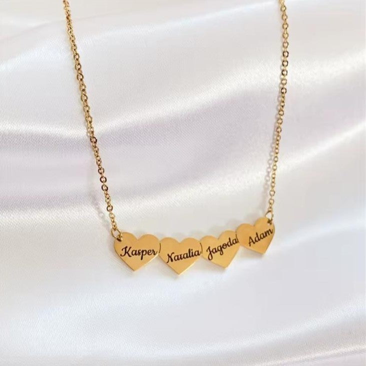 Engraveable Heart Necklace Gold Stainless Steel (Add upto 5 names)