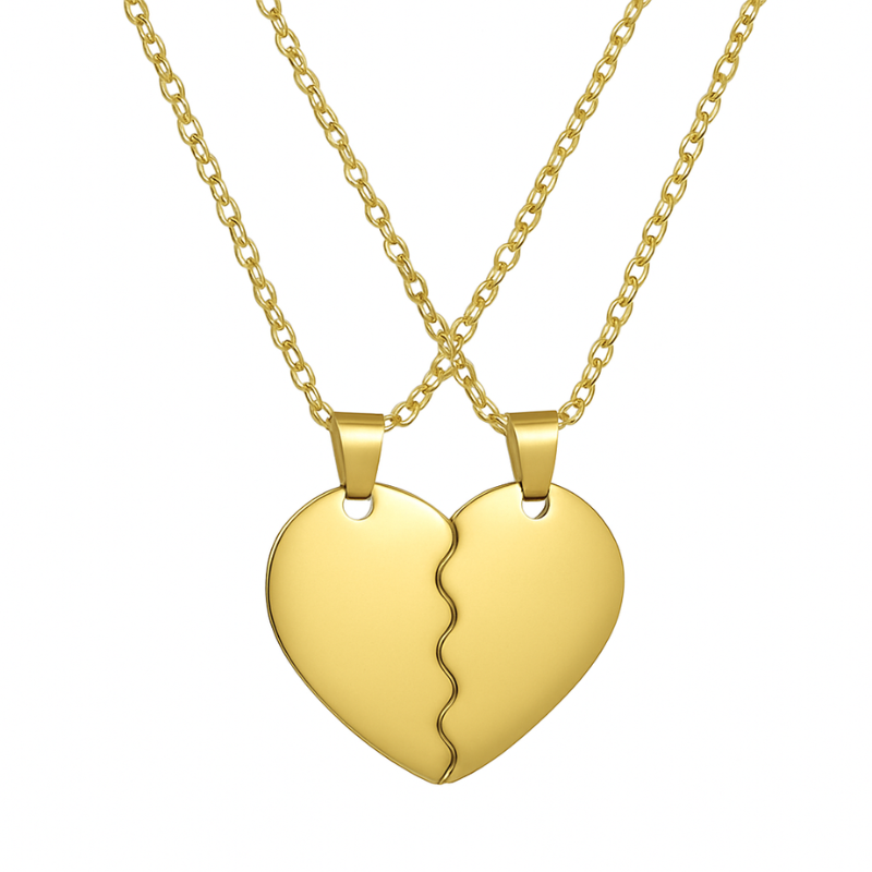 Gold heart-shaped pendant necklace on a white background