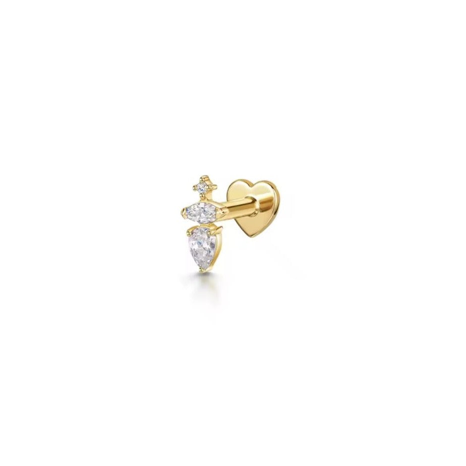 Flat Head Cartilage Piercing Stud Earring 925 Sterling Silver on a white background