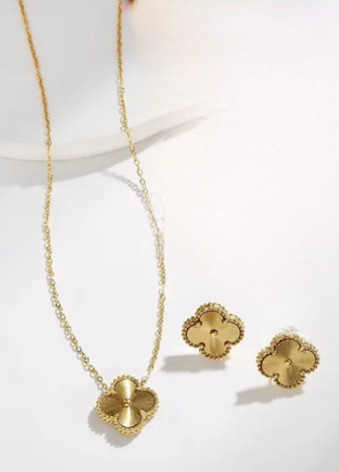Clover 4 Leaf Jewellery (Bracelet/Necklace/Ring/Studs) - 18k Gold Plated - Stainless Steel