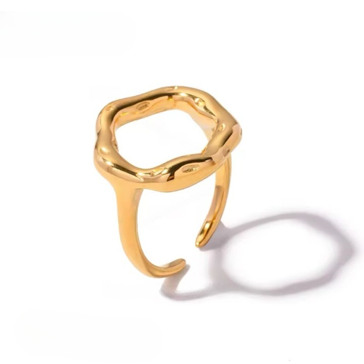 A gold metal hollow circle ring with an adjustable open design, displayed on a white background.