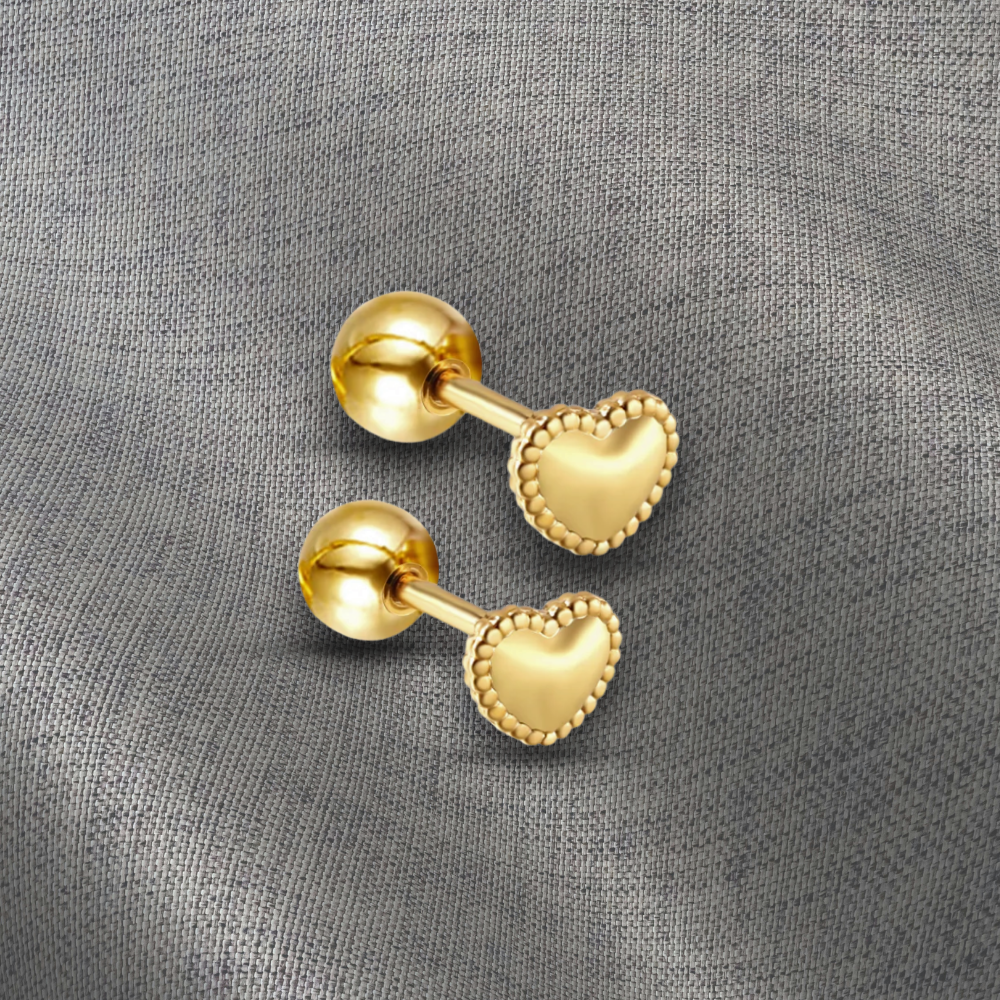Gold Beaded Heart Flat Back Stud Earrings