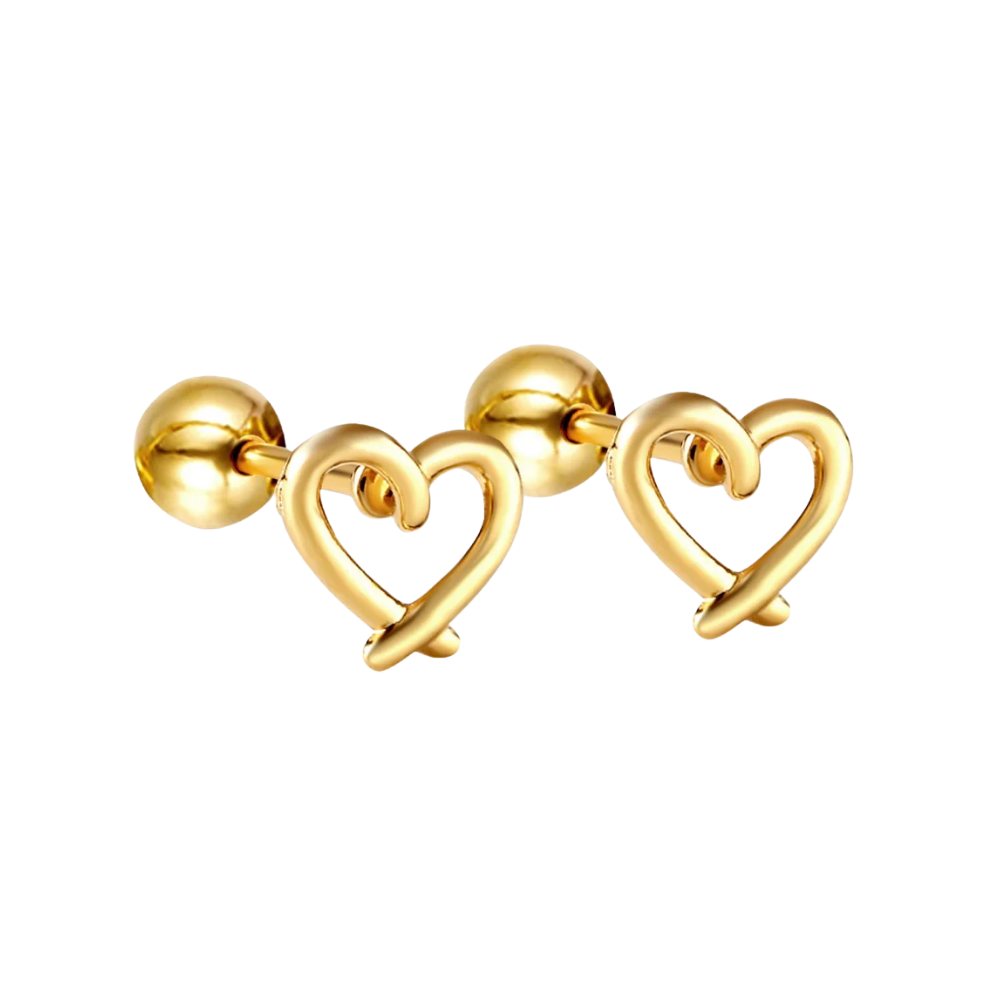 Gold heart-shaped earrings on a white background