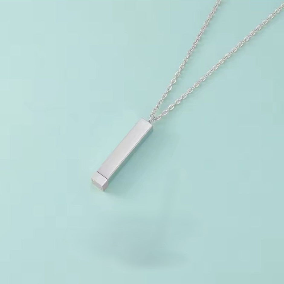 Gold & Silver Stainless Steel Vertical Bar Necklace with Hidden Message