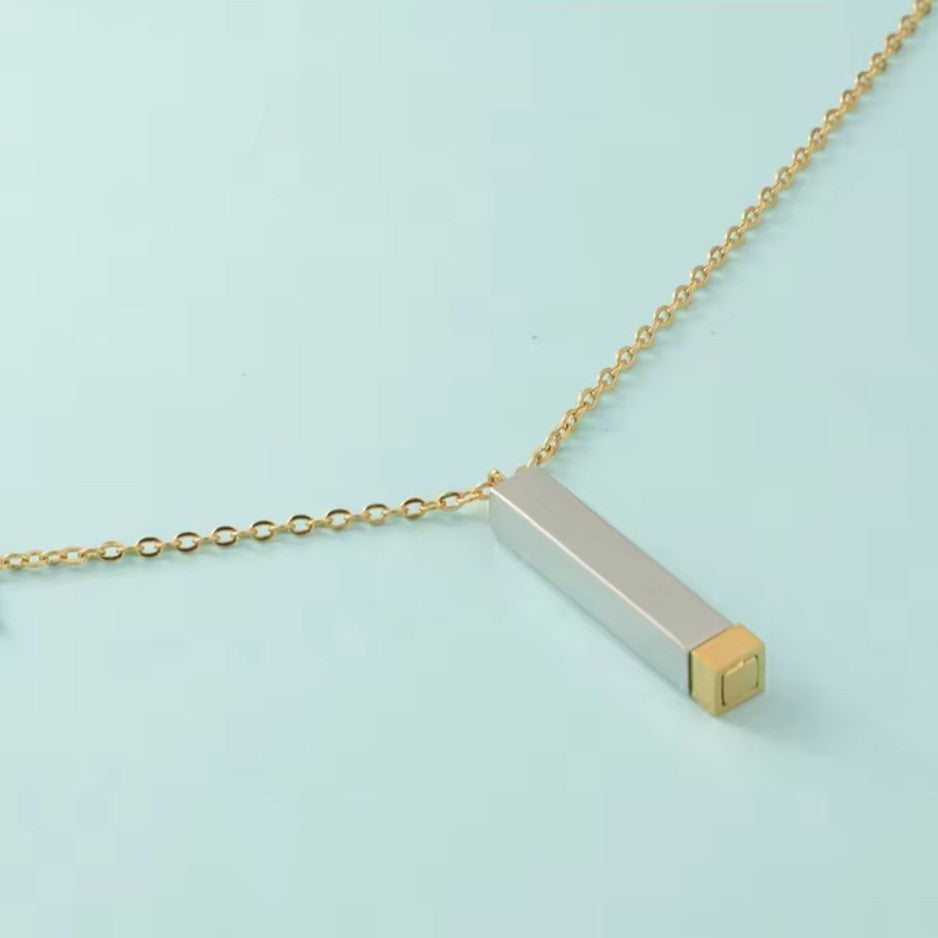 Gold & Silver Stainless Steel Vertical Bar Necklace with Hidden Message