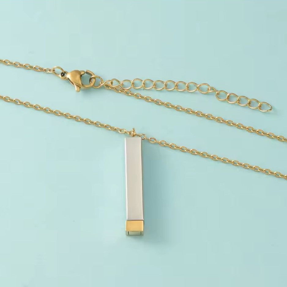 Gold & Silver Stainless Steel Vertical Bar Necklace with Hidden Message