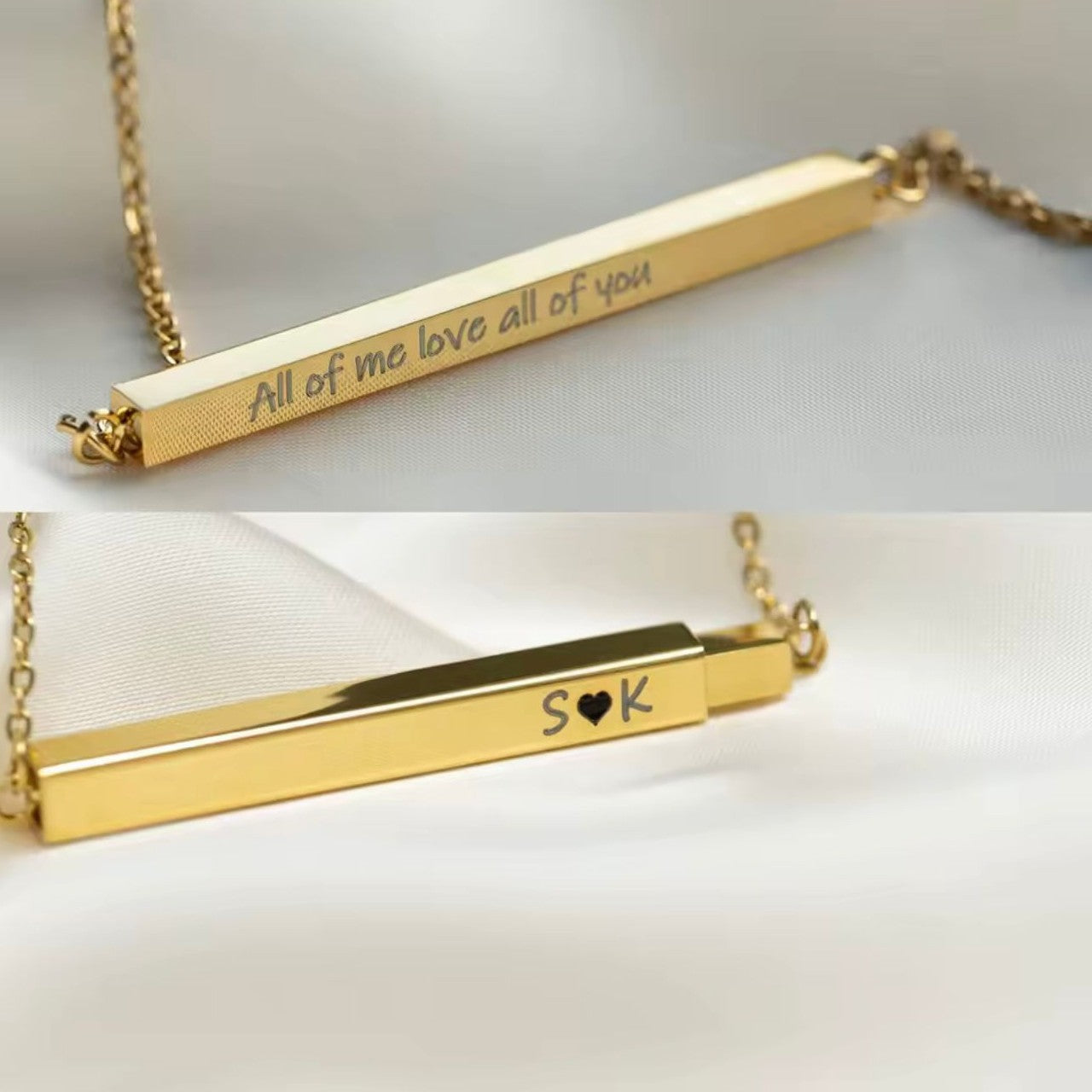 Horizontal Bar Necklace with Hidden Message Gold/Silver Stainless Steel