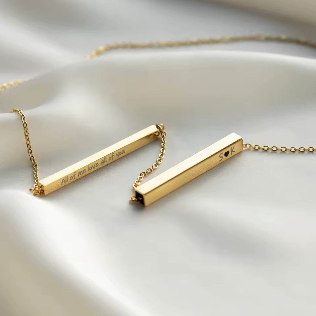 Horizontal Bar Necklace with Hidden Message Gold/Silver Stainless Steel