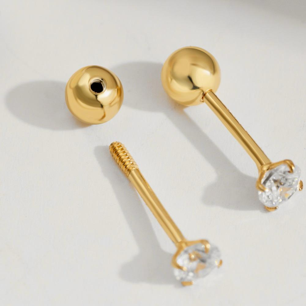 Simple Round Barbell Stud Earrings 925 Sterling Silver 18K Gold Plated