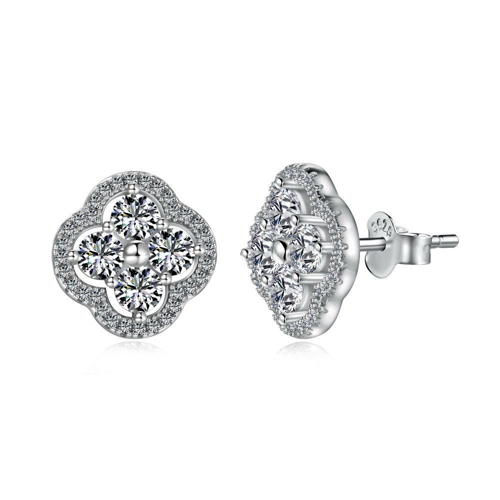 CZ Clover Studs 5A 925 Sterling Silver 18K Gold Plated (Gold/Silver)