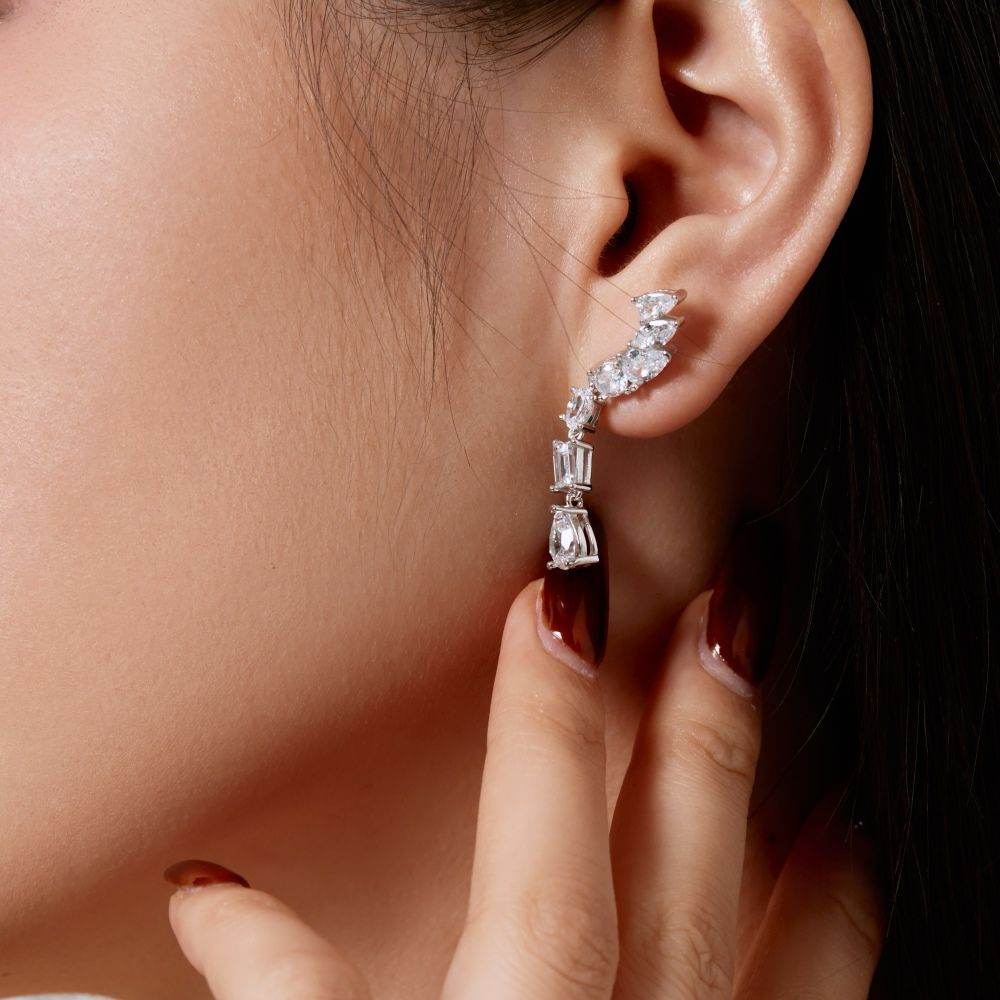 Elegant Drop Earrings Evening Wear 5A CZ 925 Sterling Silver