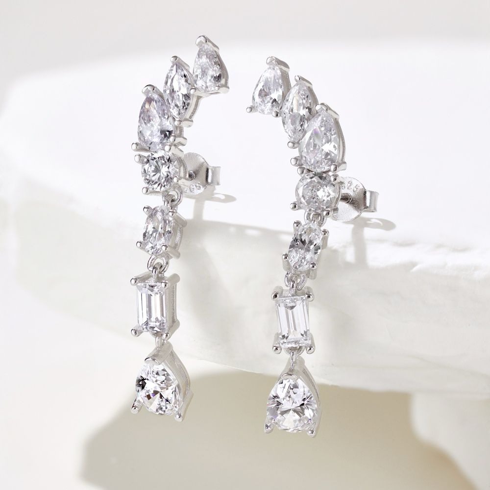 Elegant Drop Earrings Evening Wear 5A CZ 925 Sterling Silver