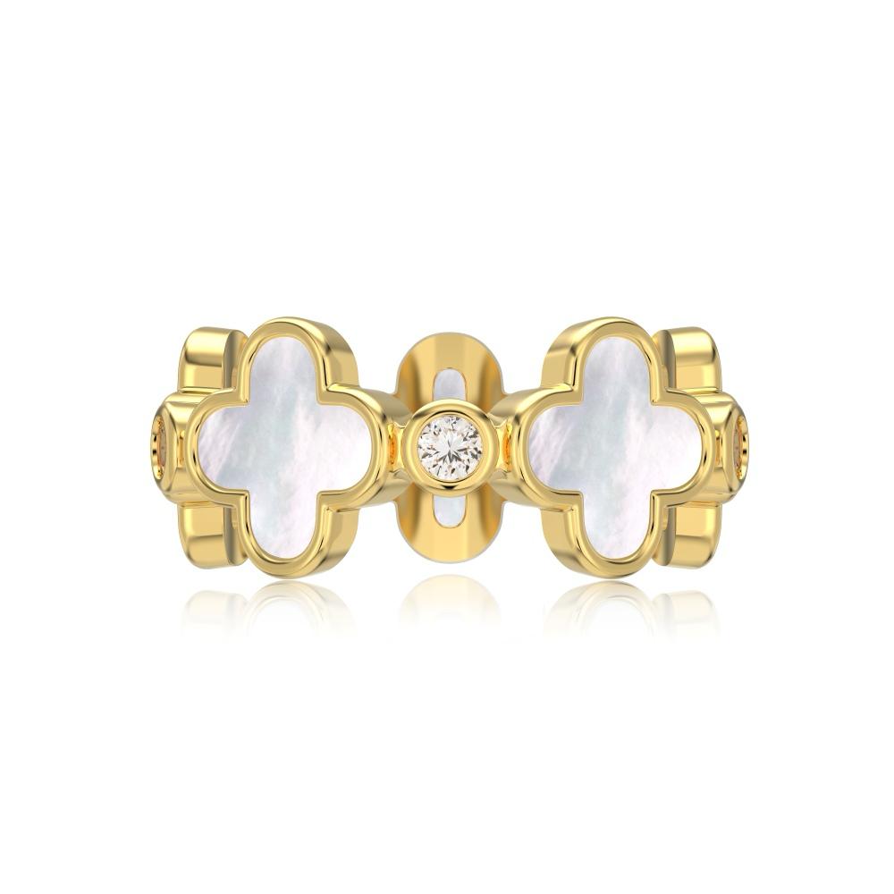 White Shell Clover Ring 925 Sterling Silver 18K Gold Plated (Gold/Silver)