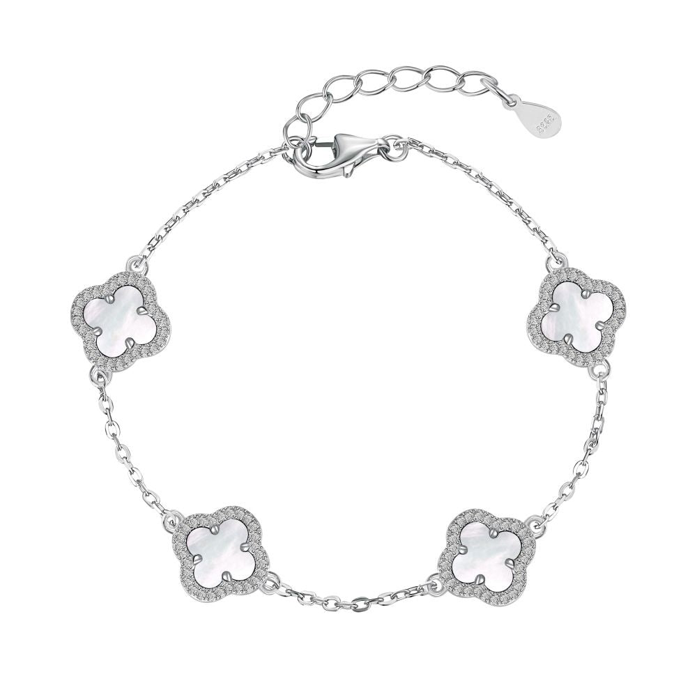 Mini Luxe Clover Bracelet in Black/White Shell CZ 5A 925 Sterling Silver 18K Gold Plated (Gold/Silver)