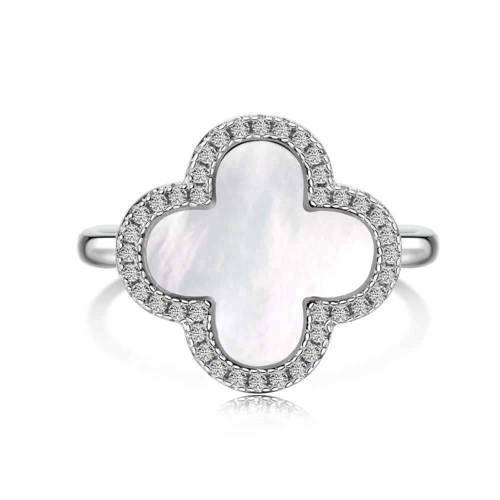Grande Clover Ring in White/Black Shell 925 Sterling Silver