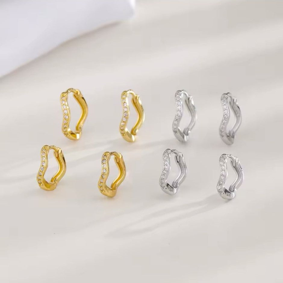 Waveform Huggie Hoops Stainless Steel Minimal Earrings