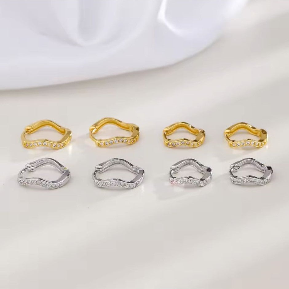 Waveform Huggie Hoops Stainless Steel Minimal Earrings