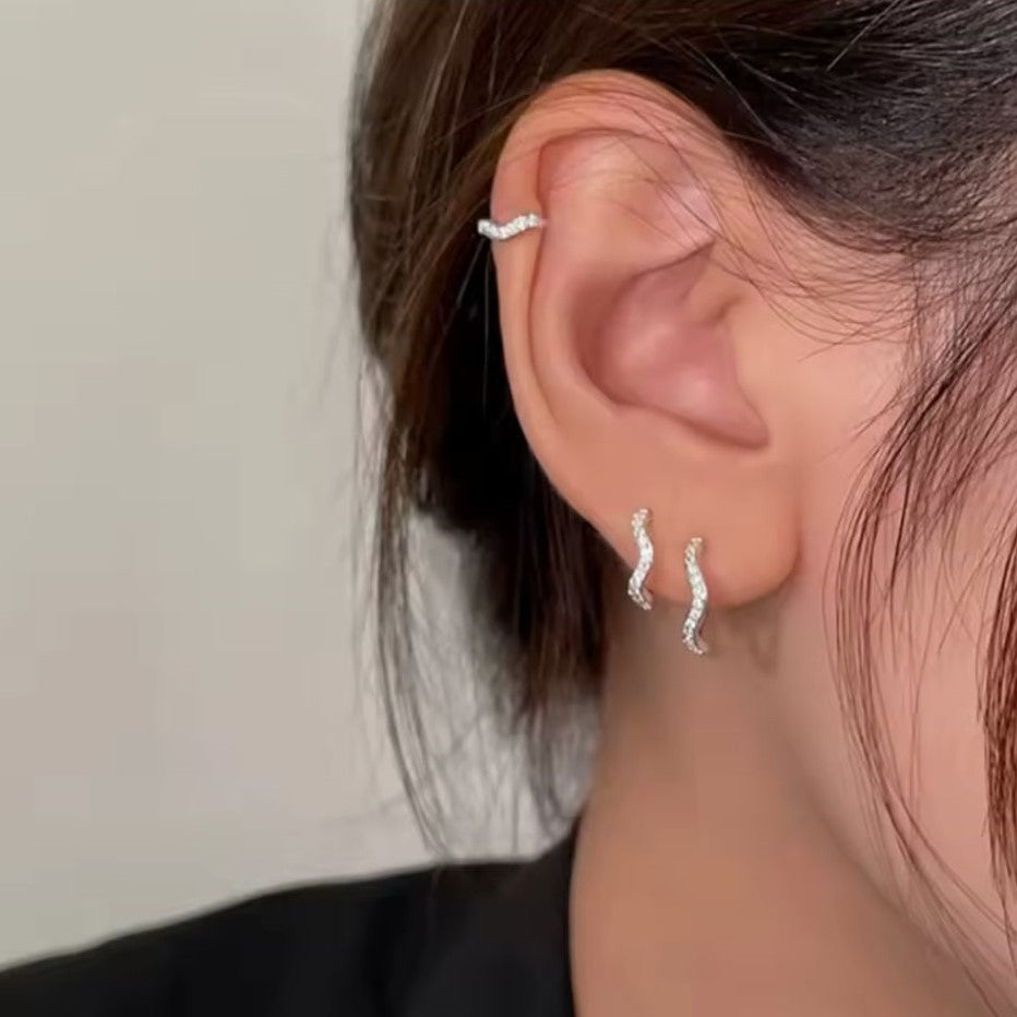 Waveform Huggie Hoops Stainless Steel Minimal Earrings