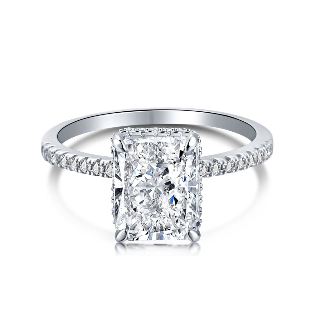 4.0 ct Rectangle Radiant Diamond Stimulant 8A CZ - Crushed Ice Engagement Ring (Gold/Silver)