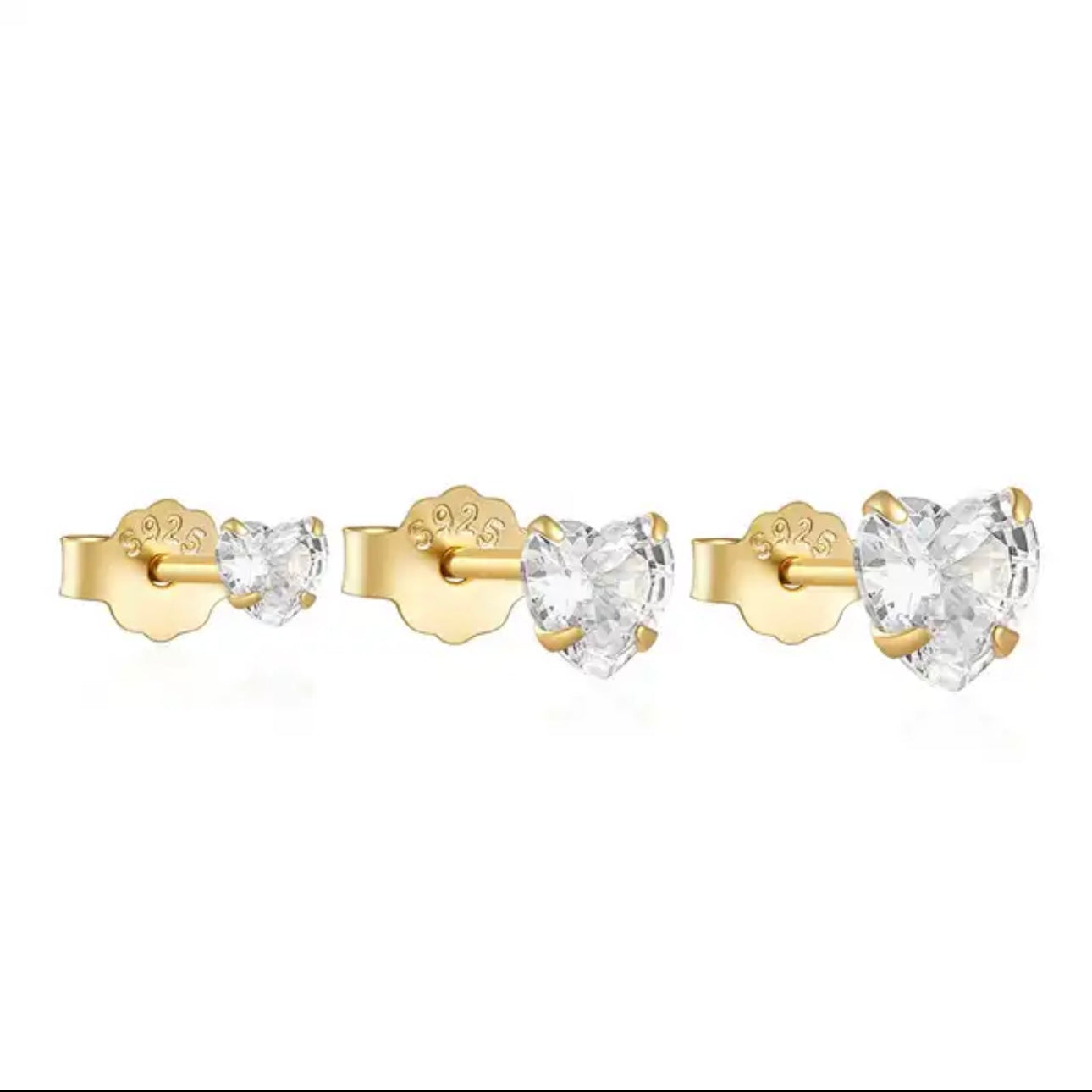 Heart Studs - 3 Sizes (Set of 3 Pairs) (Gold/Silver)