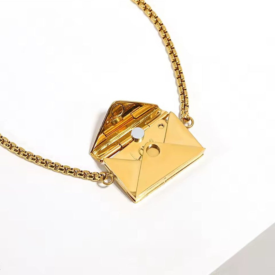 ‘Love You’ Engraved Envelope Bracelet with Adjustable Chain