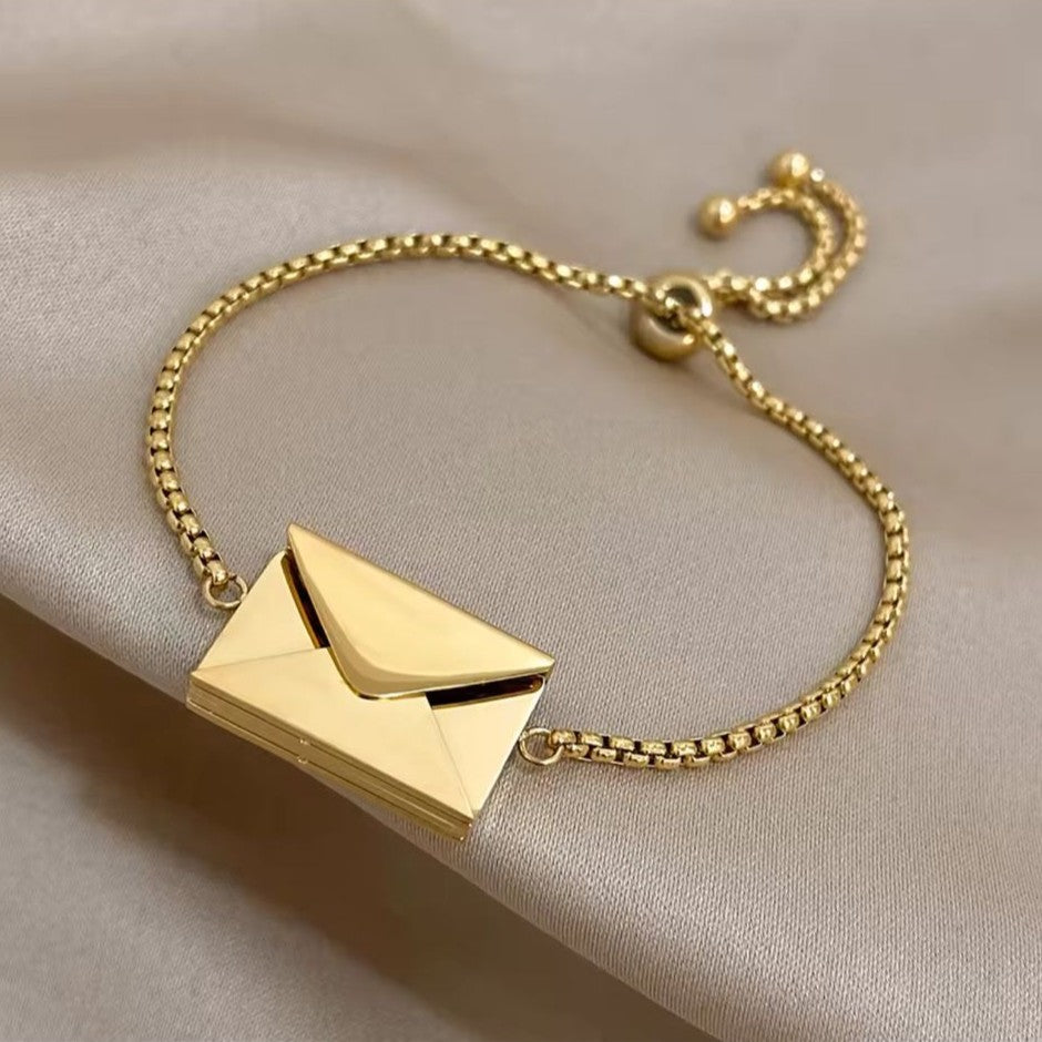 ‘Love You’ Engraved Envelope Bracelet with Adjustable Chain