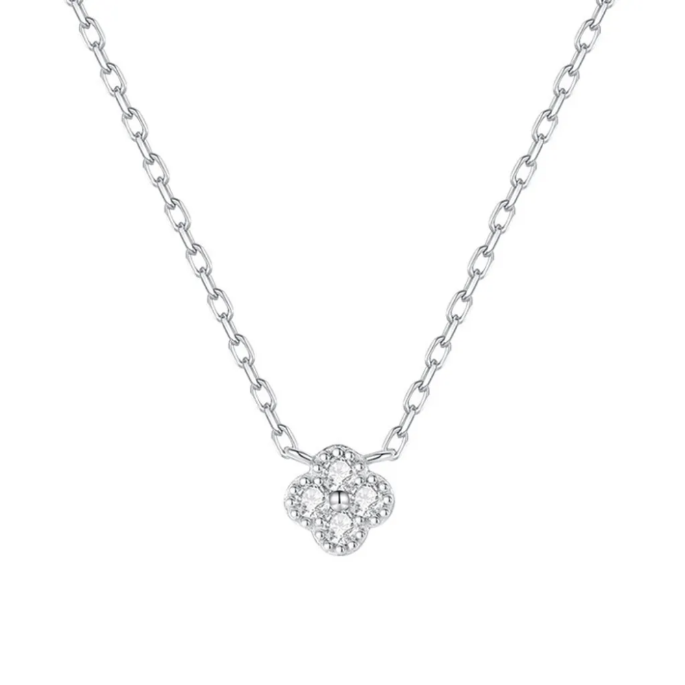 Mini Crystal Flower Pendant Necklace (Silver)