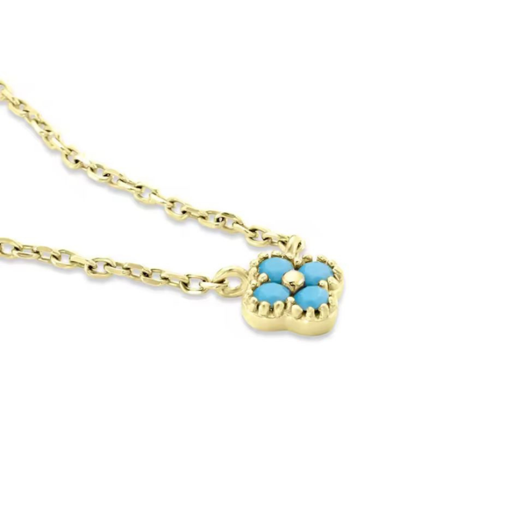 Mini Crystal Flower Pendant Necklace (Gold & Blue)