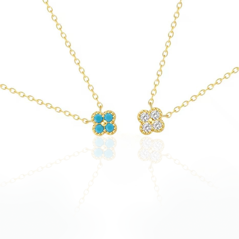 Mini Crystal Flower Pendant Necklace (Gold) (Gold & Blue)