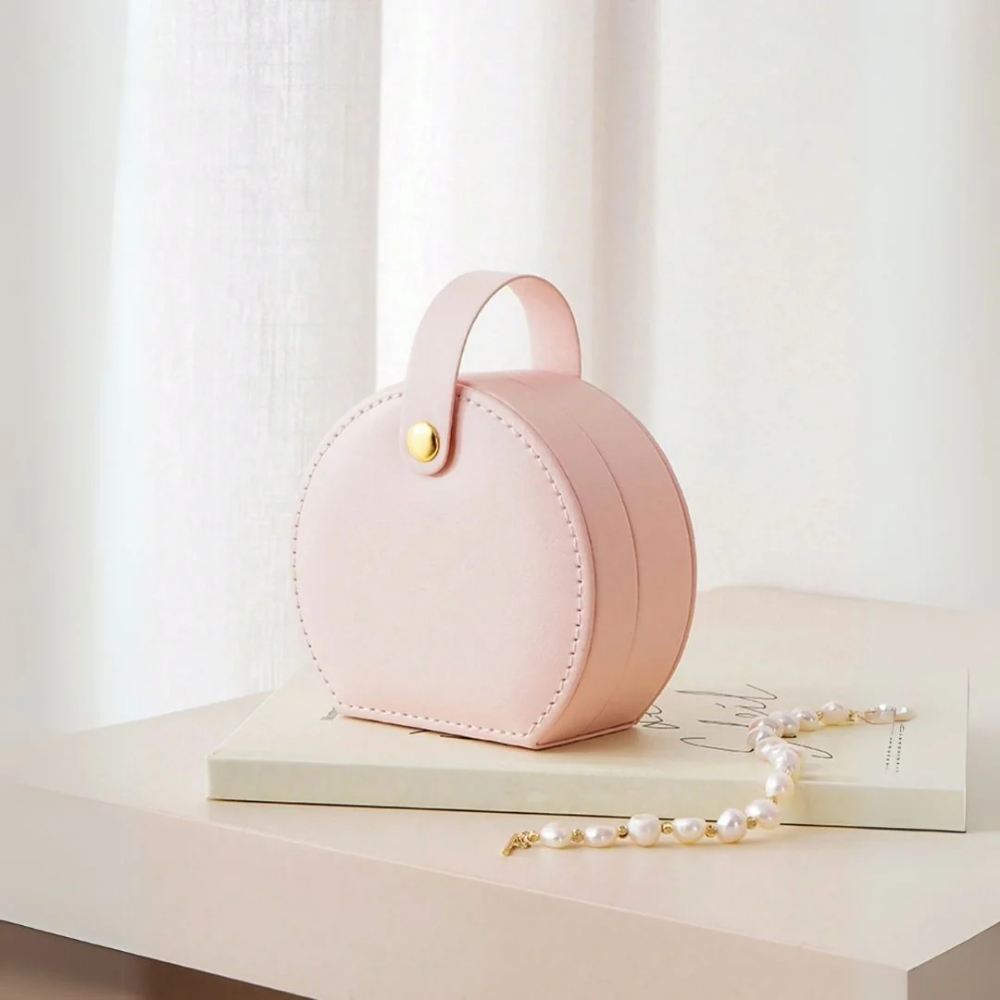 Mini Round Travel Jewellery Box in Pink