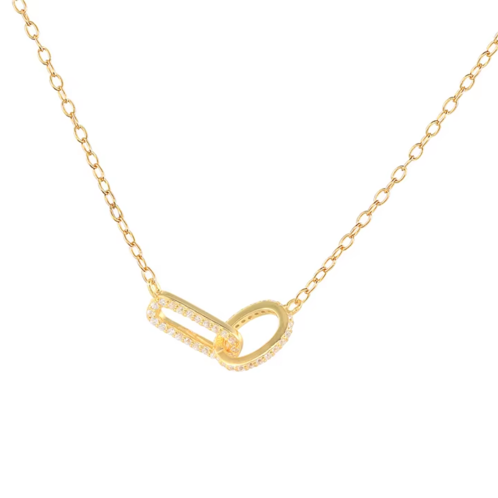 Pavé Oval Link Necklace in Gold color Displayed over a white background