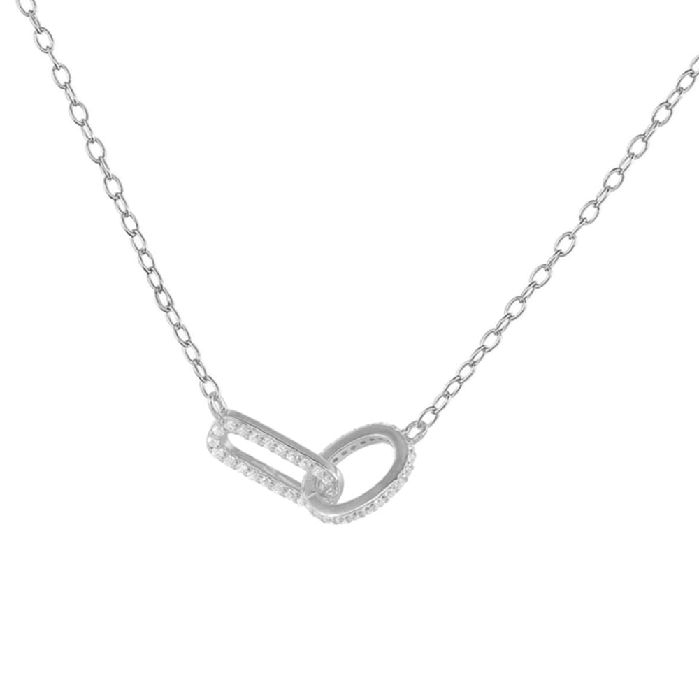 Pavé Oval Link Necklace in Silver color Displayed over a white background