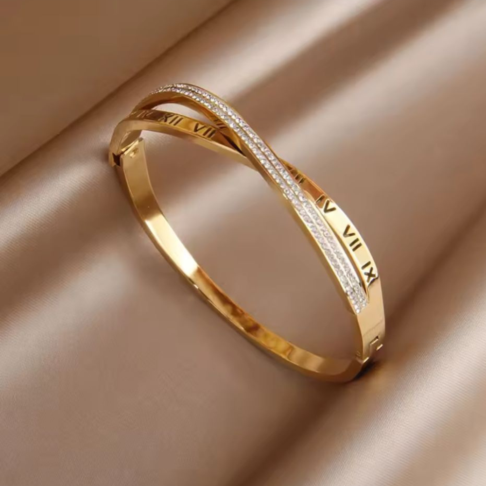 Roman Twist Crystal Gold Bangle