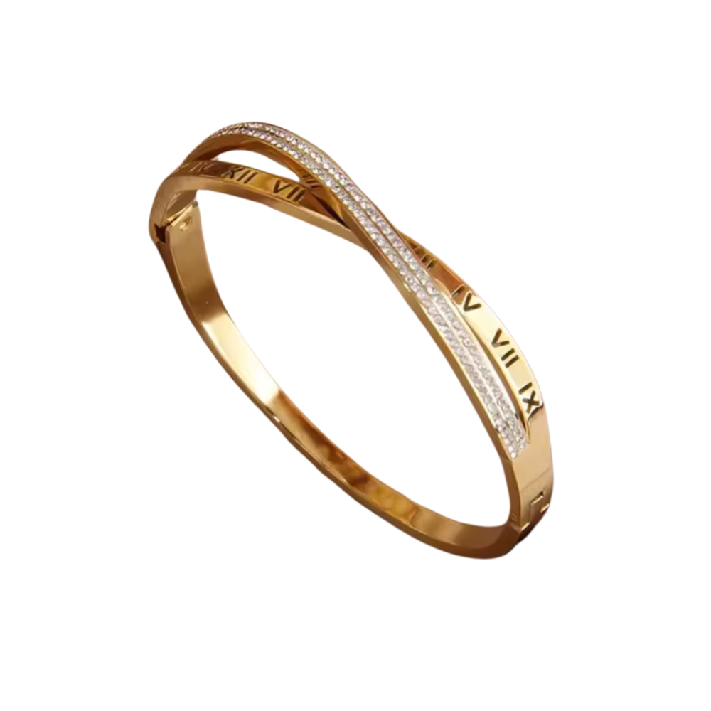 Roman Twist Crystal Gold Bangle
