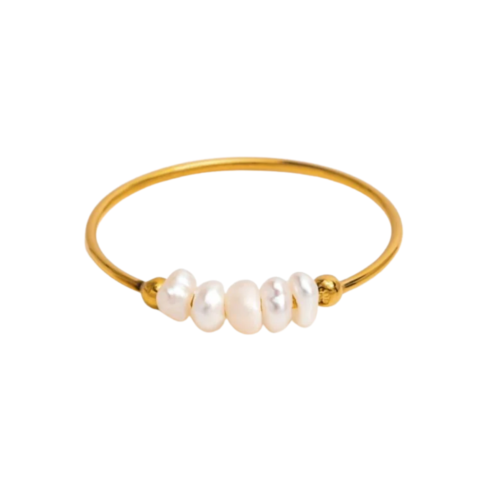 Round Freshwater Pearl Ring in Gold-Plated Stainless Steel