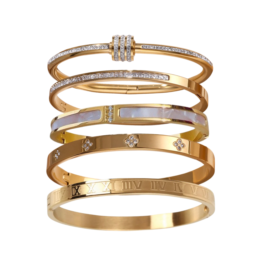 Set of 5 Stacker Bangles Stainless Steel Gold