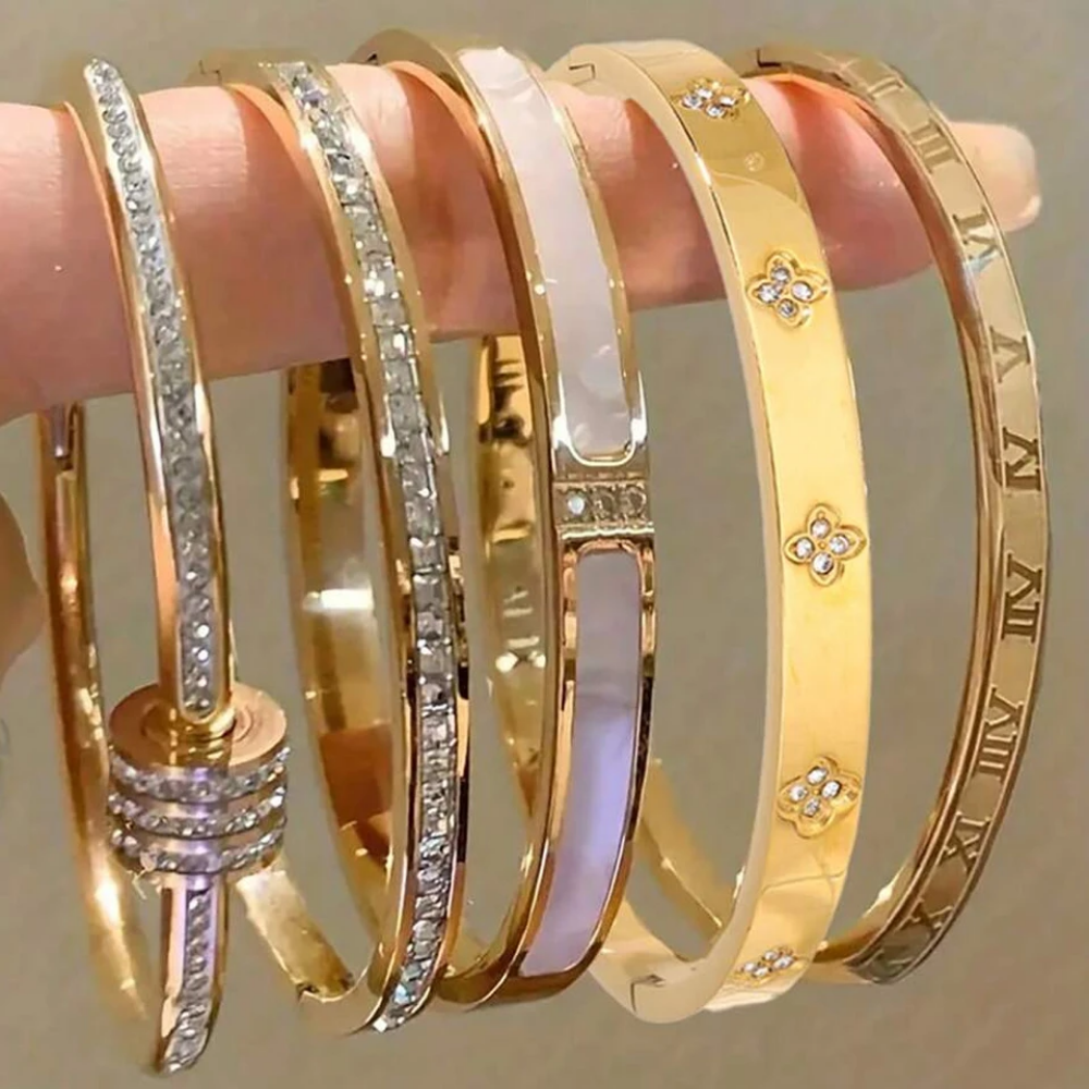 Set of 5 Stacker Bangles Stainless Steel Gold