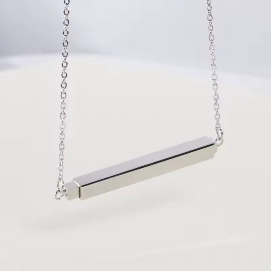 Horizontal Bar Necklace with Hidden Message Gold/Silver Stainless Steel