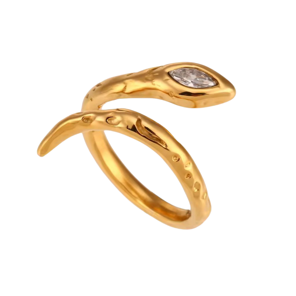 Snake Eye Ring in Stainless Steel – Green & Clear (Adjustable)