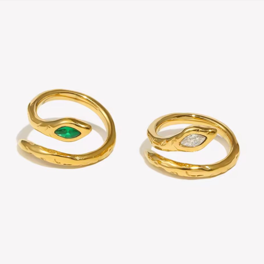Snake Eye Ring in Stainless Steel – Green & Clear (Adjustable)