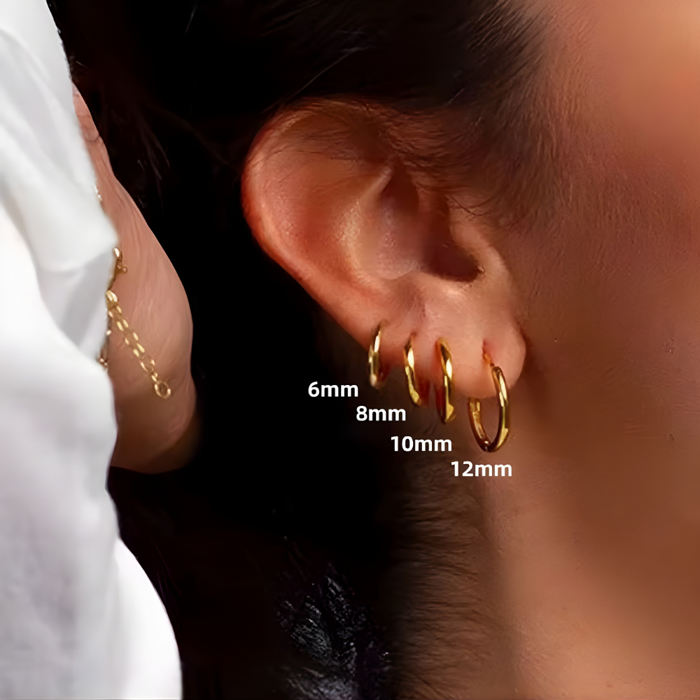 Solid Round Cartilage Hoop Earrings – 18K Gold Plated Stainless Steel in different sizes