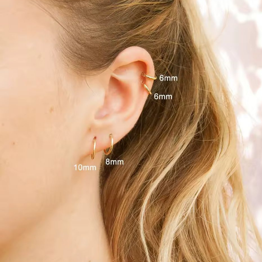 Solid Round Cartilage Hoop Earrings – 18K Gold Plated Stainless Steel in different sizes