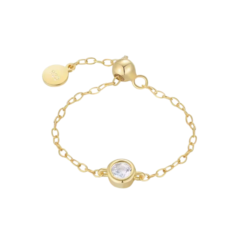 Stone Chain Ring - 925 Sterling Silver (Adjustable)