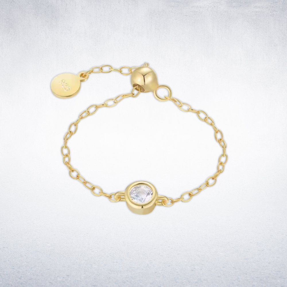 Stone Chain Ring - 925 Sterling Silver (Adjustable)