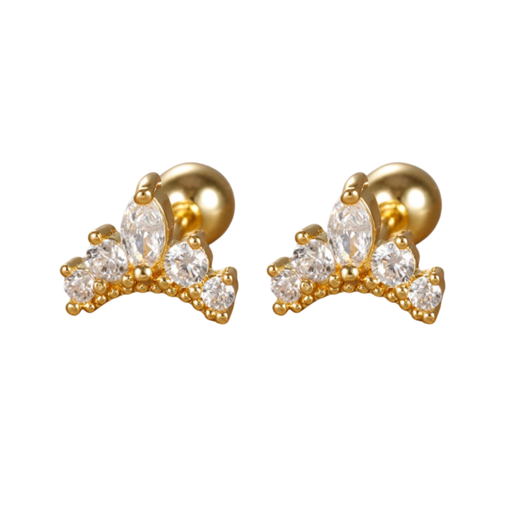 Leaf Cluster Stud Earrings with Crystals for Kids displayed on white background