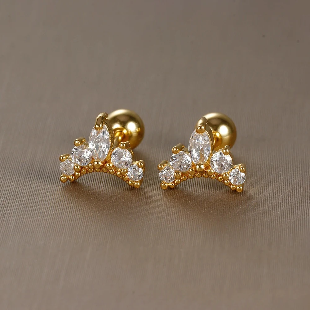 Leaf Cluster Stud Earrings with Crystals for Kids displayed on beige background