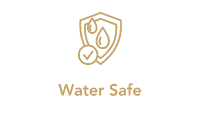 Logo with a shield and water droplets labeled 'Water Safe' on a white background