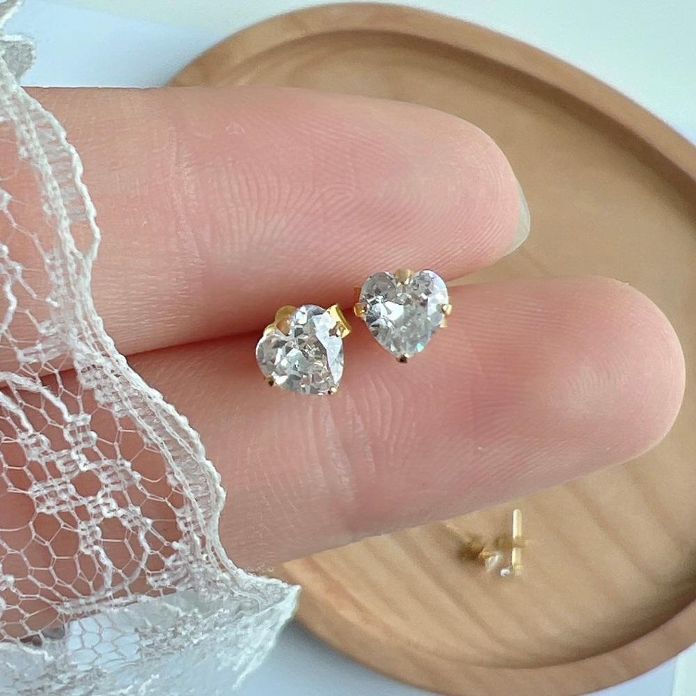 18K Gold Plated/Silver Heart Studs 5A CZ 925 Sterling Silver