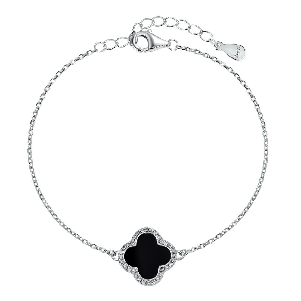 Black Single Clover Bracelet 5A 925 Sterling Silver